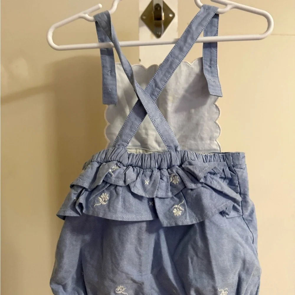 Janie and Jack Embroidered Floral Oxford Romper